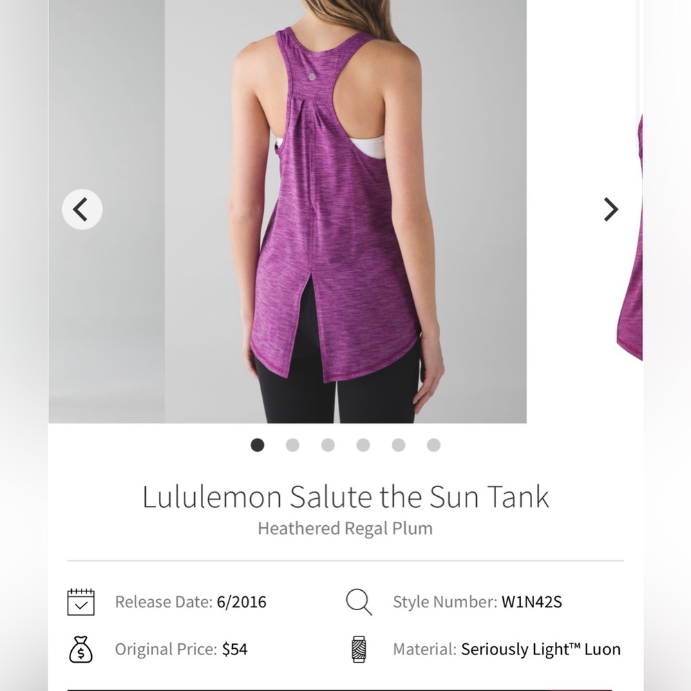 🍋Women’s Lululemon Salute the Sun Tank unsized PTP approx 14” plum🍋